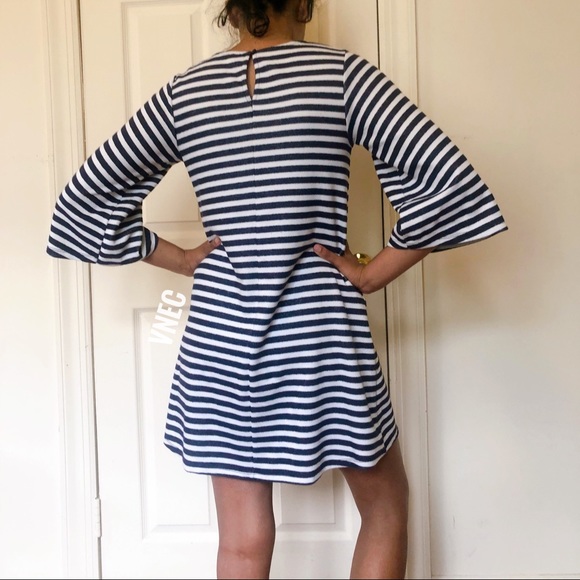 Zara 3/4 sleeve navy white striped mini dress DR - Picture 3 of 8